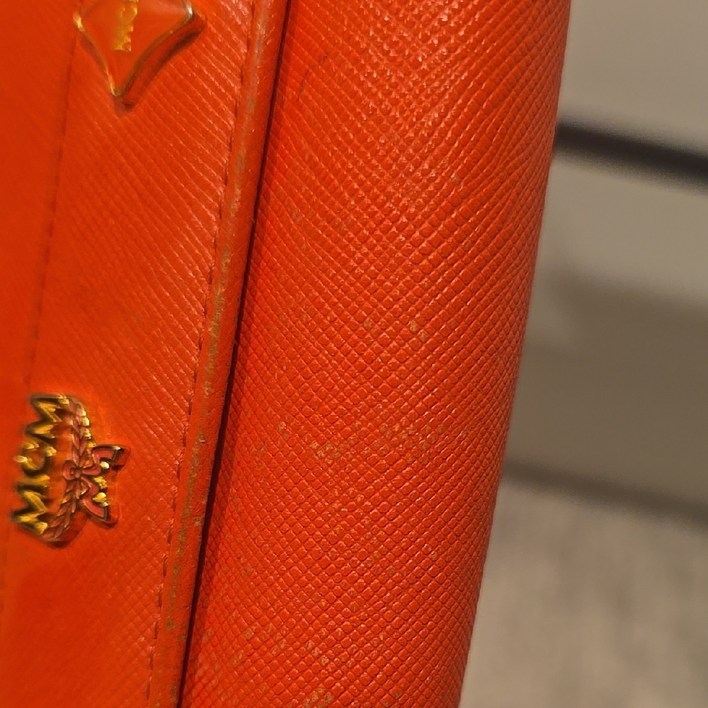 MCM Orange Saffiano Leather Flap Wallet with Gold Accents - Picture 6 of 13